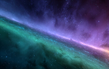 Fototapeta premium Vibrant Purple And Green Nebula In Deep Space