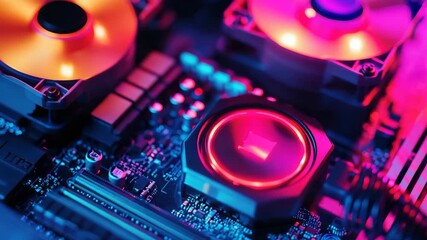 High-tech gaming PC motherboard with glowing components