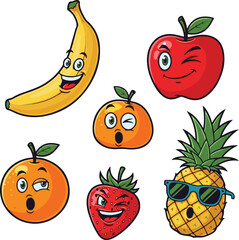 Cartoon Fruit Characters Vector Illustration