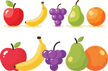 Colorful Fruit Illustration: Apples, Bananas, Grapes, Pears, Oranges, Vector Design
