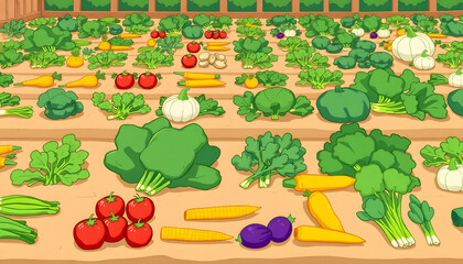 Sorted fresh vegetables laid out in even rows. White tone