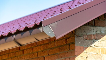 Close-up of a red metal roof and gutter
