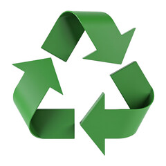 Recycling and environmental sustainability concept with green three-arrow symbol isolated on transparent background