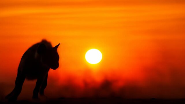 Hyena Silhouette at Sunset in African Savanna