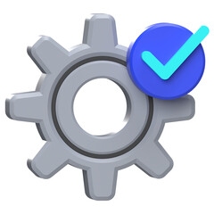 3D Gear with Check Mark - System Approval Icon