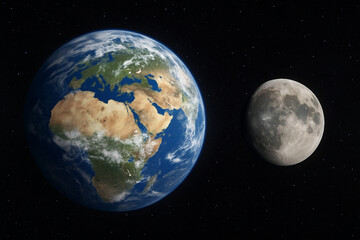 Earth and Moon in Outer Space