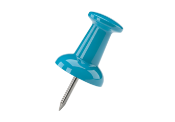 Close-up of a Blue pushpin on a black background illustrating office supplies and organization tools