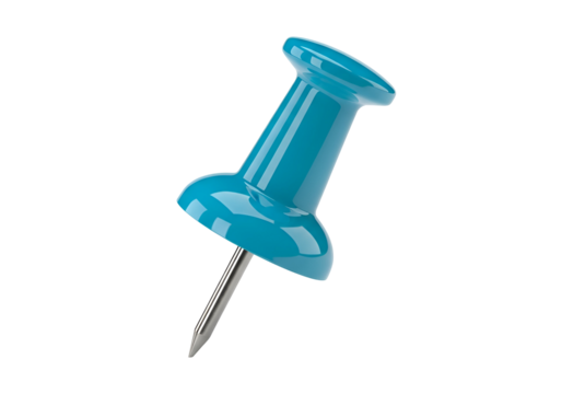 Close-up of a Blue pushpin on a black background illustrating office supplies and organization tools