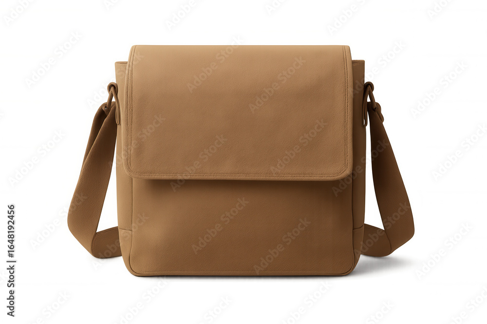 Poster Studio shot of a stylish brown messenger bag, isolated on a transparent background, ideal for showcasing designs or adding a touch of practicality to compositions