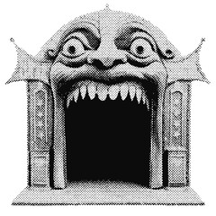 Circus creepy mouth entrance tent halftone grunge vector design element