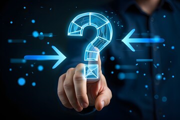 Man hand with Question mark and left and right arrows, Difficult decision and doubt concept. Right or left Decide Which Way To Go