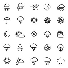 Obraz premium Weather forecast icons set vector illustration of sun rain cloud snow wind and moon weather symbol collection