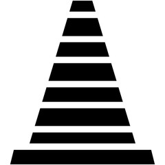 Graphic silhouette icon of a traffic cone, a universal symbol for caution, construction zones, and road safety, representing temporary guidance and hazard demarcation on roadsides.