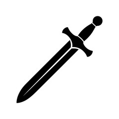 Black silhouette of a medieval sword isolated on white background