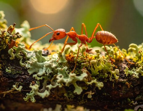 Close-up of a red ant on a branch