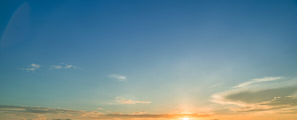 Panorama background of sky with cloud on sunset time