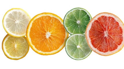 Collection of citrus slice wheels isolated on white background on transparent background