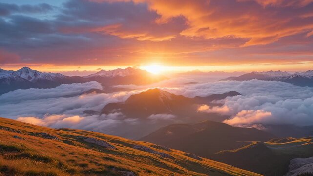 4K Timelapse of Colourful Sunrise Over Mountain Clouds and Landscape