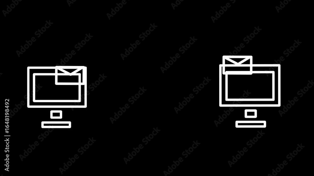 Poster email transfer animation between two computers. clean flat style with white outline. simple data com