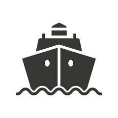 Ship icon, front view, in black color. Boat symbol. Vector isolated illustration