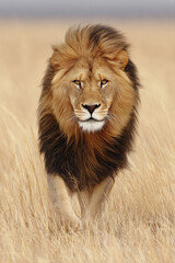Majestic Maned Lion Roaring Wilderness Africa Wildlife Closeup Predator Powerful Eyes Tawny Feline Safari Mammal Solitary Hunter Ferocious Creature Grassland Habitat Big Cat Nature Roam Ecosystem