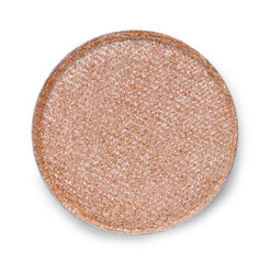 Eye shadow refill pan for palette isolated on white, top view. Brown shade
