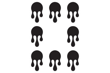 Black dripping liquid silhouette icon in minimal style, abstract liquid drop illustration, editable design on white background
