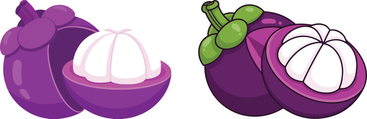 Cartoon Illustration of Ripe Mangosteen Fruits, Vector
