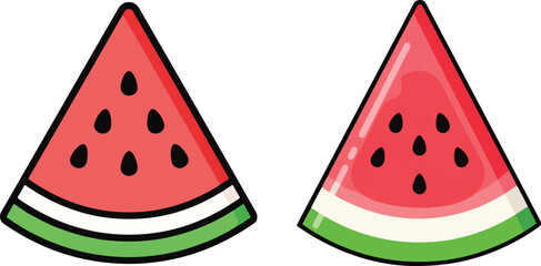 Watermelon slices illustration with black seeds and green rind, summer design