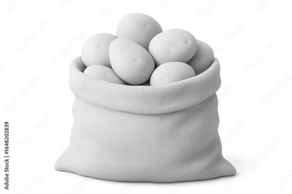Poster 3d rendering featuring a full sack of potatoes on a transparent background, perfect for various comp