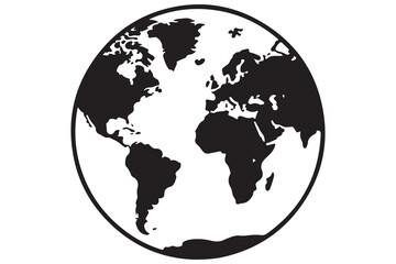 Simple black world globe map silhouette illustration design
