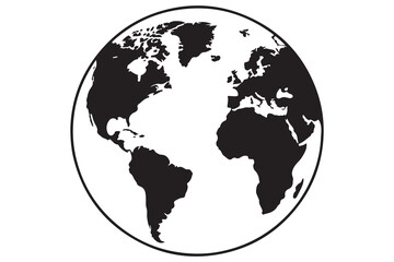 Simple black world globe map silhouette illustration design
