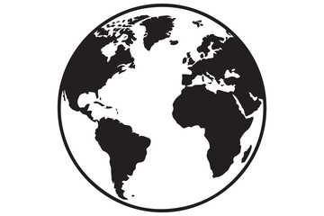 Simple black world globe map silhouette illustration design
