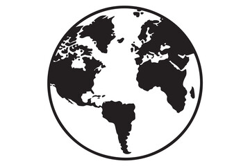 Simple black world globe map silhouette illustration design
