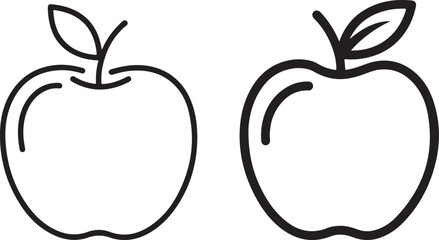 Apple Outline Illustration, minimalist drawing of two apples with leaf, black on white vector