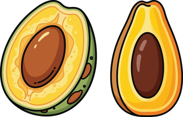 Colorful Avocado Halves Illustration, Vector Design