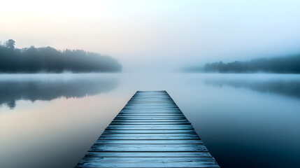 Fototapeta premium Solitary Wooden Dock Glassy Lake