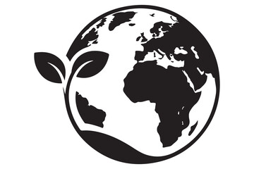 Earth globe with leaf eco silhouette icon for sustainability design
