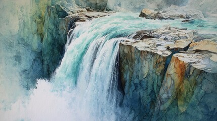 Naklejka premium Waterfall cascading over rugged cliffs