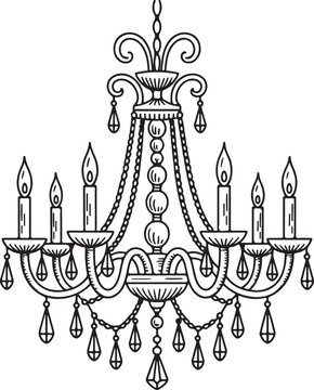 Vintage Crystal Chandelier Sketch &ndash; Classic Line Art for Elegant Decor Design