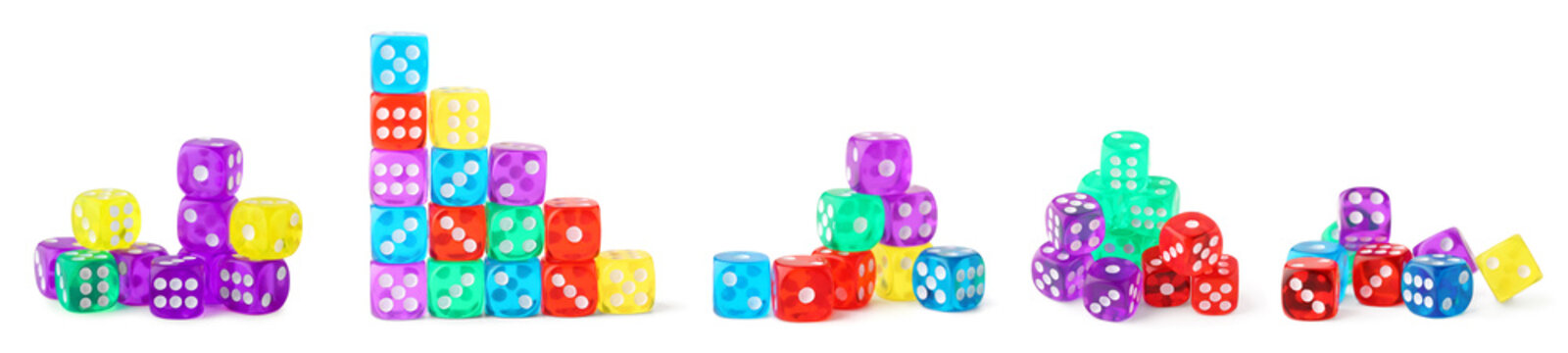 Set of many dices on white background