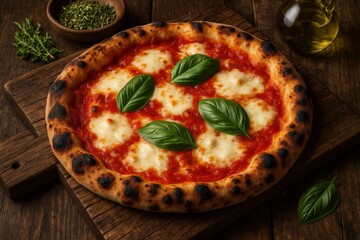 Artisanal wood-fired pizza with fresh mozzarella and basil creating authentic Italian culinary experience