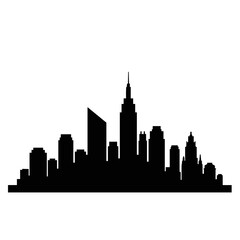 Fototapeta premium City Skyline Silhouette. Minimalistic, black, transparent background. Urban architecture, travel, metropolis concept. For web design, corporate presentations, city guides
