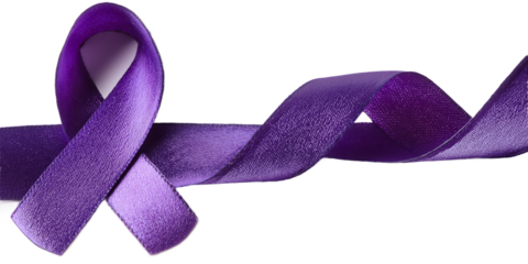 Purple Awareness Ribbon Isolated on White Background, Symbol of Support for Cancer Awareness, Alzheimer’s Disease, Domestic Violence, and Health Causes