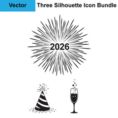 Firework Celebration with Party Hat and Champagne Glass