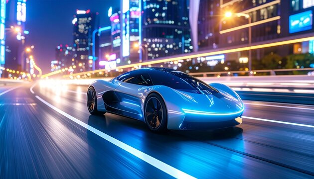  Futuristic Hovercar Racing through Cityscape