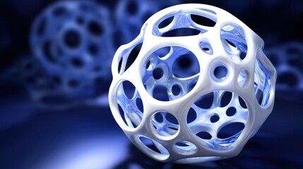 Abstract blue and white spheres interconnected in harmony, symbolizing unity and infinite connections in the cosmos.