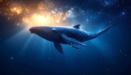 Naklejka premium Cosmic Whale Swimming through Starfield