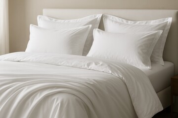 Premium organic cotton bedding set in crisp white promoting sustainable luxury and comfort