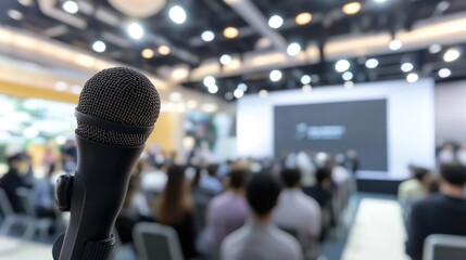 Conference Microphone and Blurred Audience
